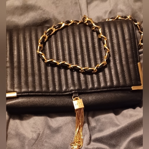 Bebe Black Crossbody Purse faux leather Gold Hardware Handbag - Picture 6 of 14